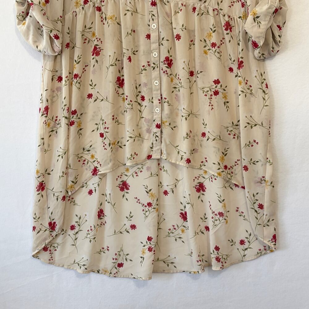 Torrid Lexie Babydoll Hi-Low Tunic Top Womens 3X Cream Semi-Sheer Chiffon Floral - Picture 9 of 11